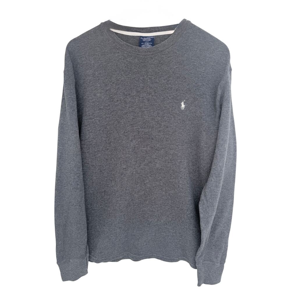 Polo Ralph Lauren Thermal Shirt Mens Large Gray Waffle Knit Sleepwear Pony Logo